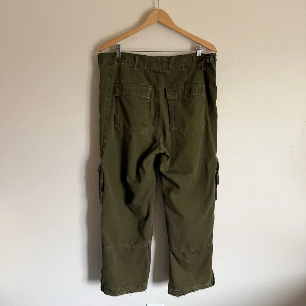 Y2K Old Navy Men's Olive Green Cargo Pants Size 36 Baggy Workwear Utility Cotton